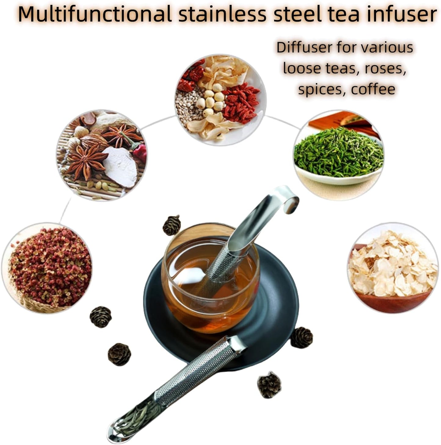 Tea Infusers For Loose Leaf Tea - Stainless Steel Office, Home & Travel - Set of 3 - Includes Strainers, Cleaning Brush