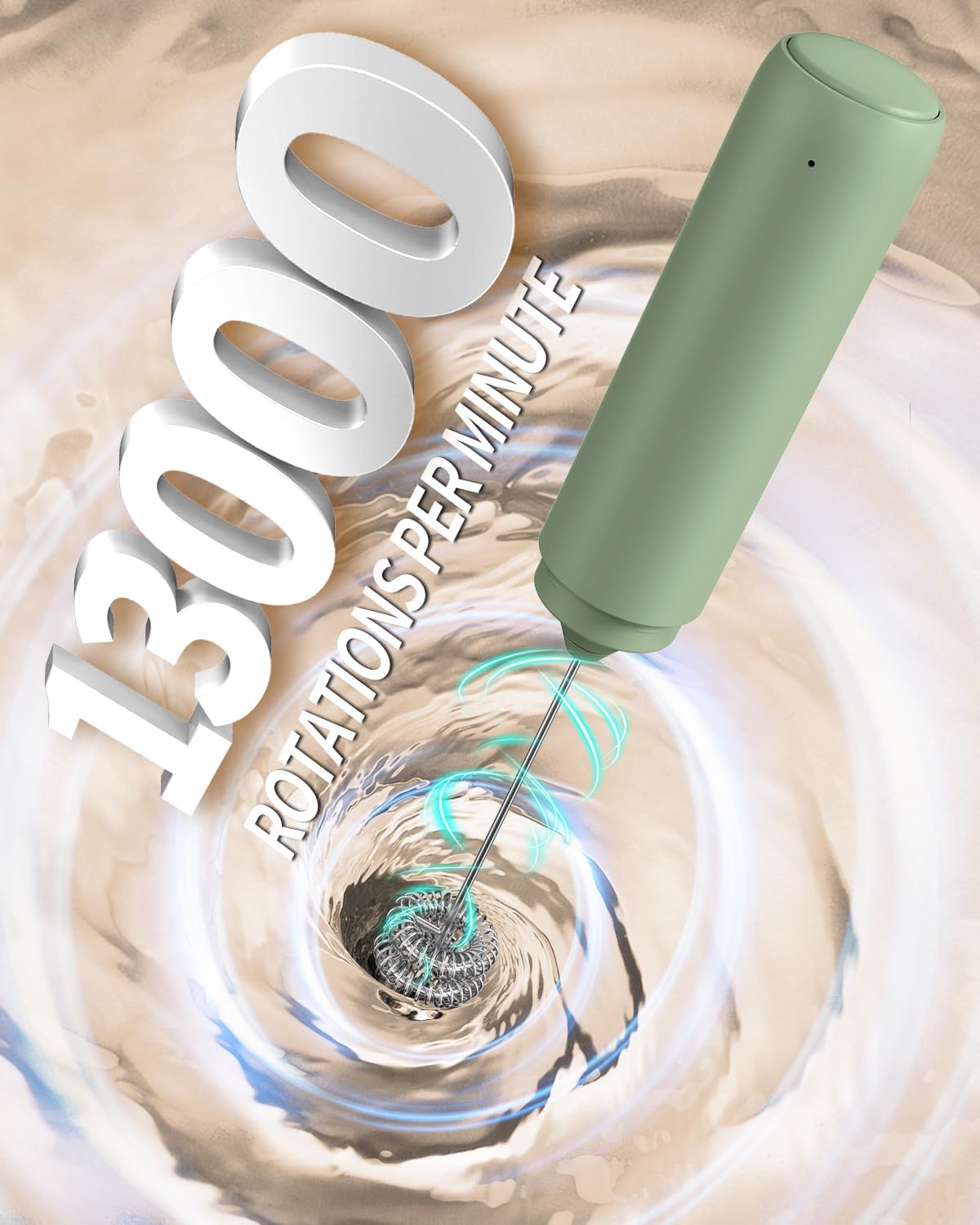 CIRCLE JOY Rechargeable Milk Frother Hanheld, Dual Ring Electric Coffee Frother, Portable Hand Frother Wand Drink Mixer for Matcha Lattes Cappuccino, Kitchen Gifts, Green