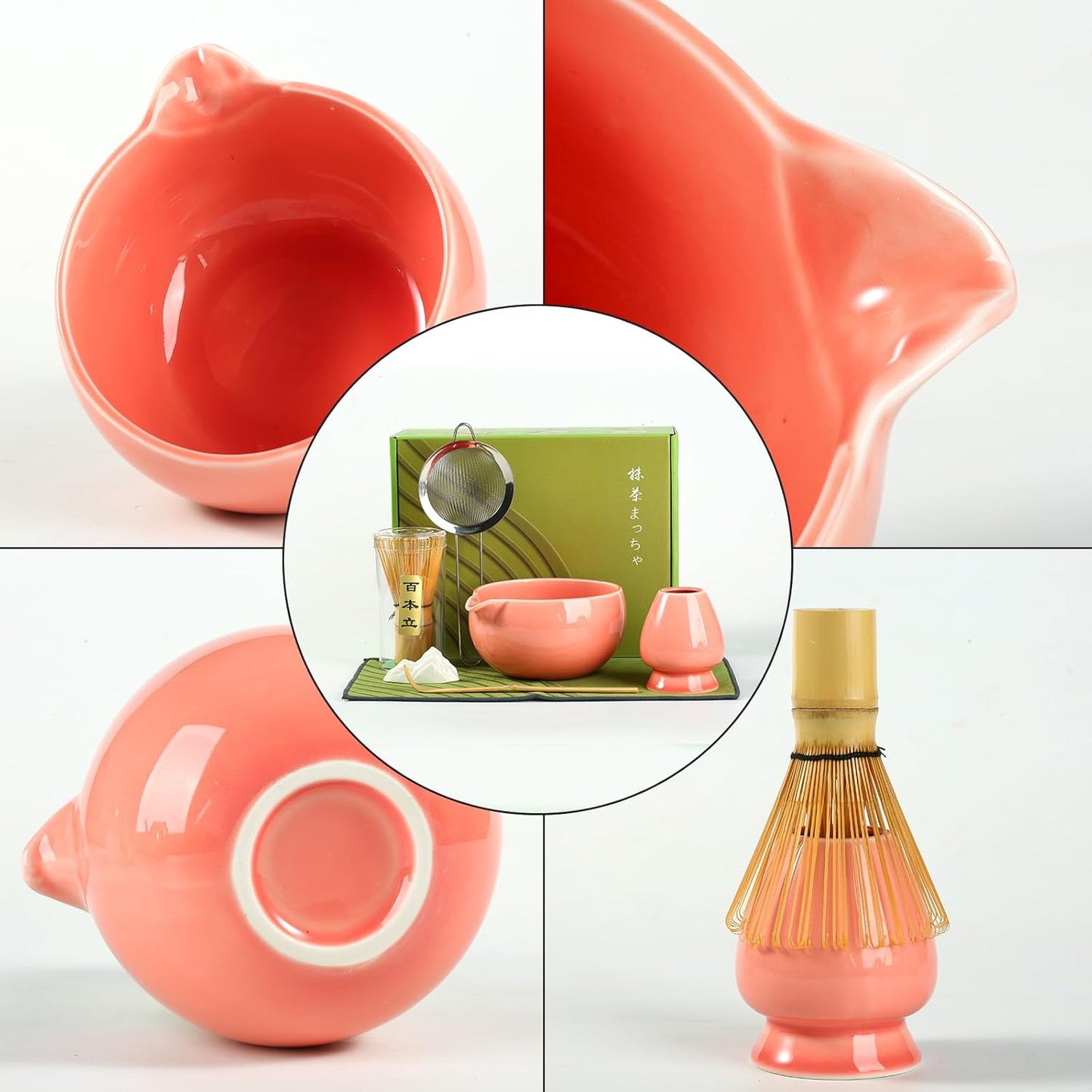 Matcha Whisk Set, Ceramic Matcha Set with Spout, Matcha Bowl Kit with Sifter, Whisk and Holder, Bamboo Scoop, Scoop Rest, Tea Towel, 7 Pcs Matcha Kit Set for Making Breakfast/Latte for Matcha Lovers