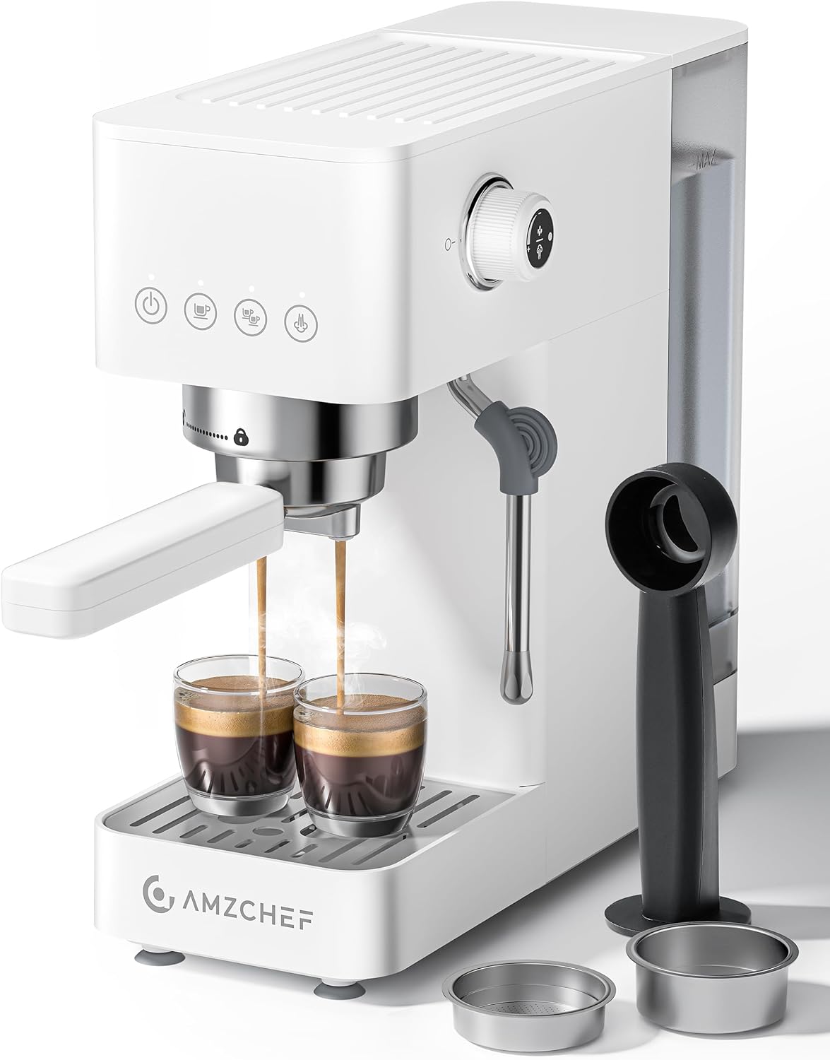 AMZCHEF Espresso Machine 20 Bar, Compact Espresso Maker with Steam Milk Frother, Coffee Maker with 40oz Removable Water Tank for Home, Coffee Machine for Cappuccino, Latte, Americano, 1350W
