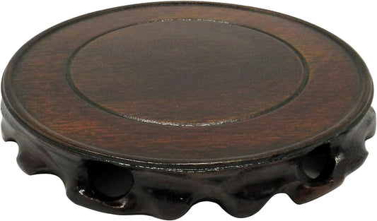 CVHOMEDECO. Rustic Vintage Rosewood Circular Display Stand Vase Pot Base Fishbowl Pedestal Stand.