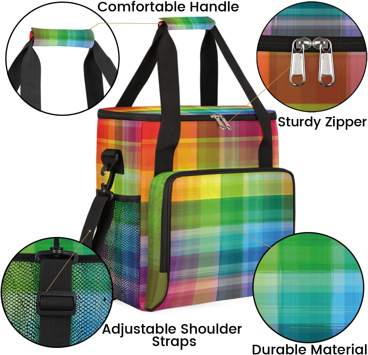 Colorful Rainbow Plaid Coffee Maker Carrying Bag, Coffee Machine Travel Storage Tote Bag Compatible with K-Mini or K-Mini Plus, Portable Single Serve Coffee Brewer Case with Pockets, for K-Cup Pods