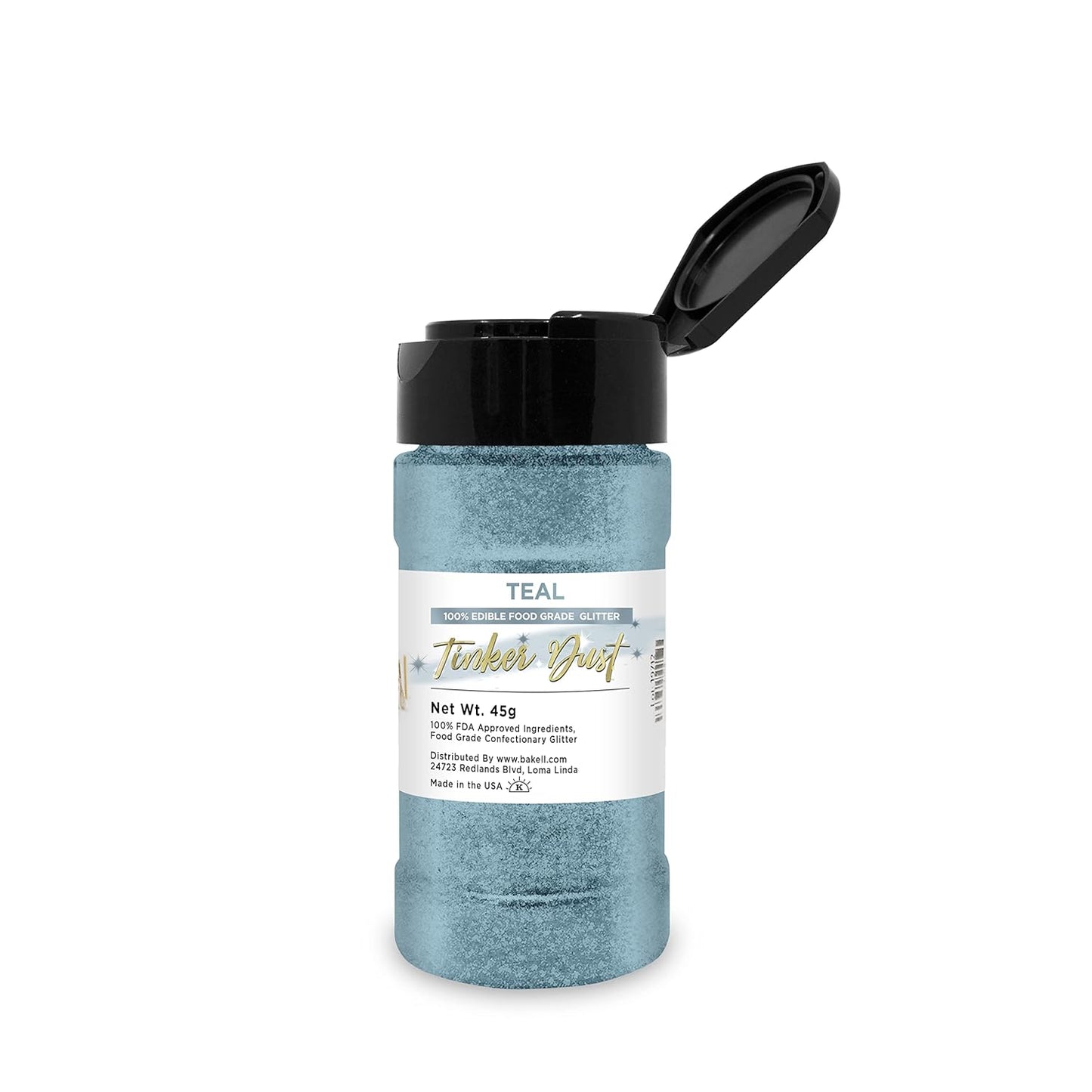 BAKELL Teal Edible Glitter, 45 Grams | TINKER DUST Edible Glitter | KOSHER Certified | 100% Edible Glitter | Cakes, Cupcakes, Cake Pops, Drinks, Dessert Vegan Glitter & Dusts (45g Shaker, Teal)