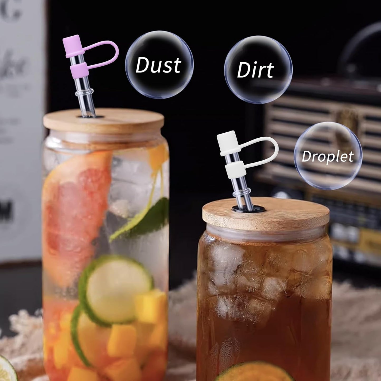 Straw Toppers for 10mm/0.39inch Diameter Straw Cover, compatable for Stanley/Owala Tumblers, Food Grade Silicone. (8pcs-Black)