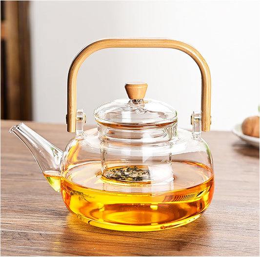 Glass Teapot with Infuser Clear Glass Tea Kettle 900 ml Tea Pot for Stove Top, Loose Tea, Tea Maker Gift,A