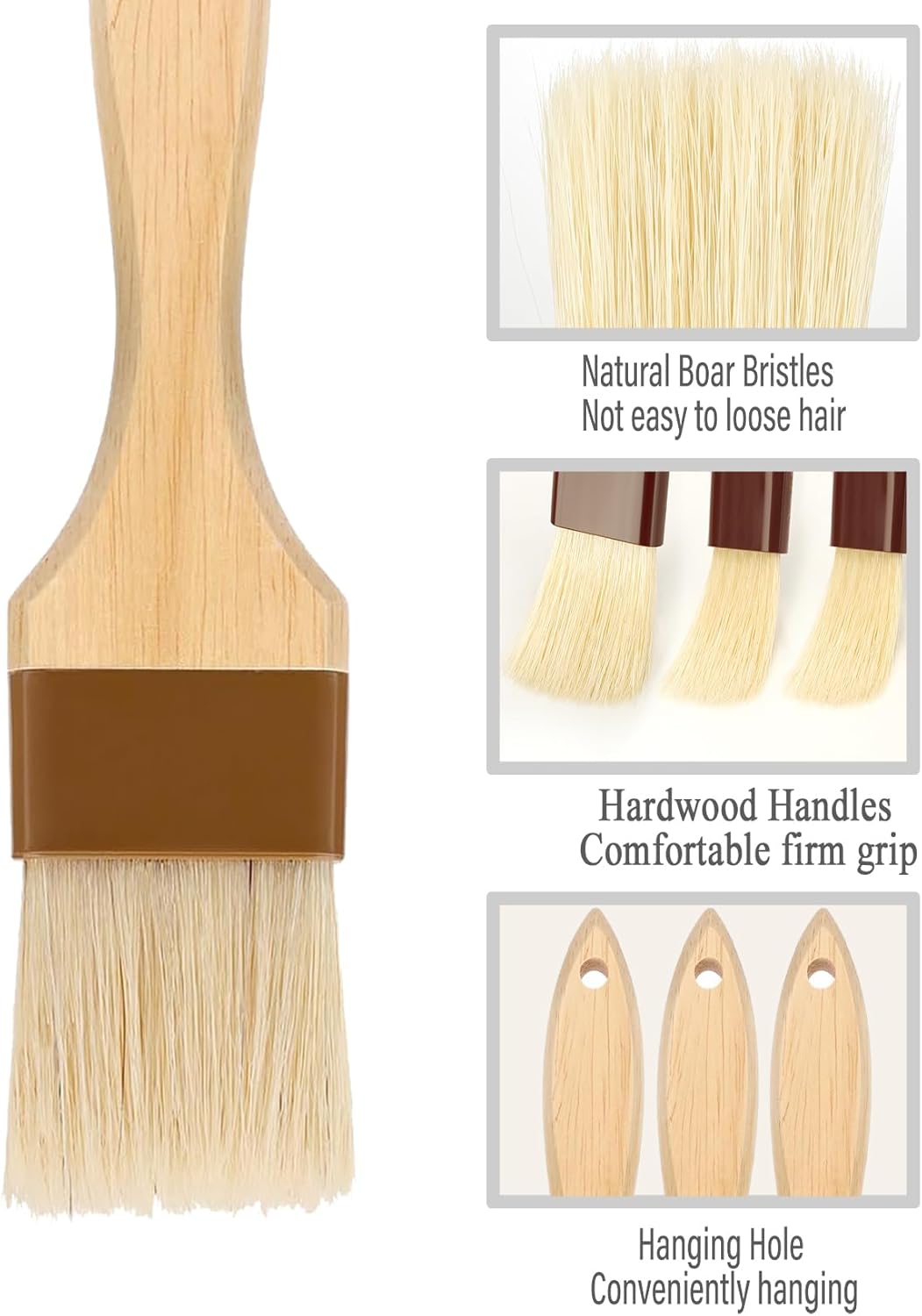 Pastry Brush,Basting Brush for Cooking,Natural Boar Bristle Pastry Brush for Baking,Not Shed Cooking Brush for Oil and Sauce,Butter Brush,Food Brushes,Baster,Egg Wash Brush Kitchen Gadgets(1.5 inch)