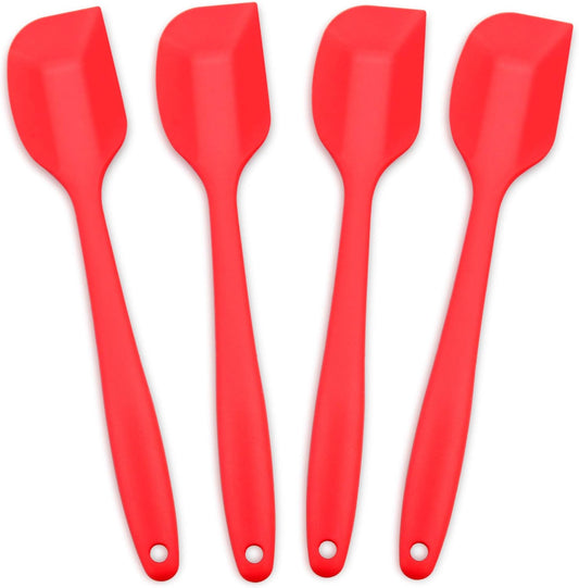 Silicone Spatula 4-piece Set, Heat-Resistant Non-stick Rubber Spatulas with Stainless Steel Core, Red