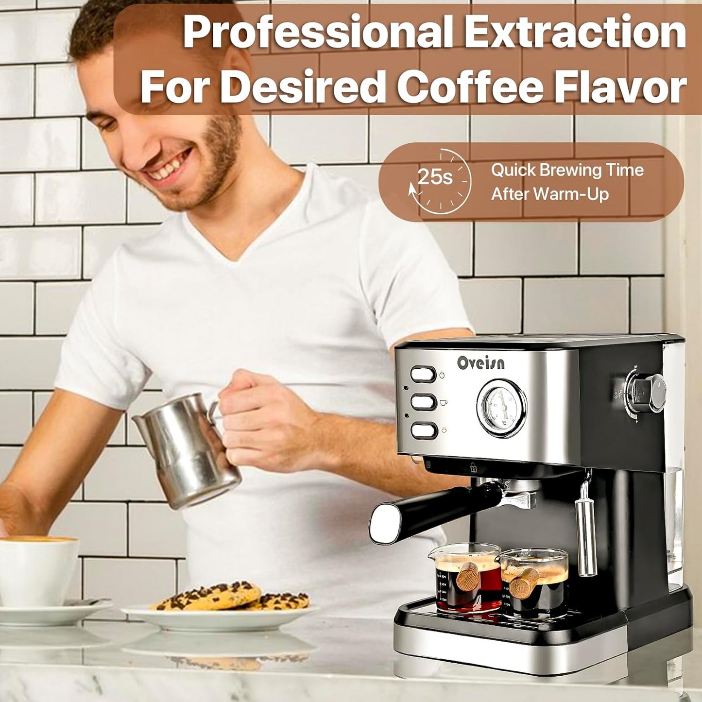 Espresso Machine Home Espresso Coffee Machine Compact Espresso Coffee Fast Heating for Cappuccino/Latte Coffee Machine for Home, Office