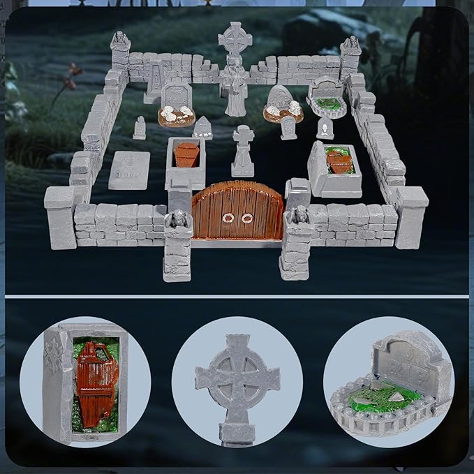 Warmtree 38 Pcs Graveyard Terrain Miniatures Set, Halloween Miniature Tombstones Figurine Mini Resin Tombstones for Diorama Supplies Miniature Graveyard Scene DIY Crafts Outdoor Decorations