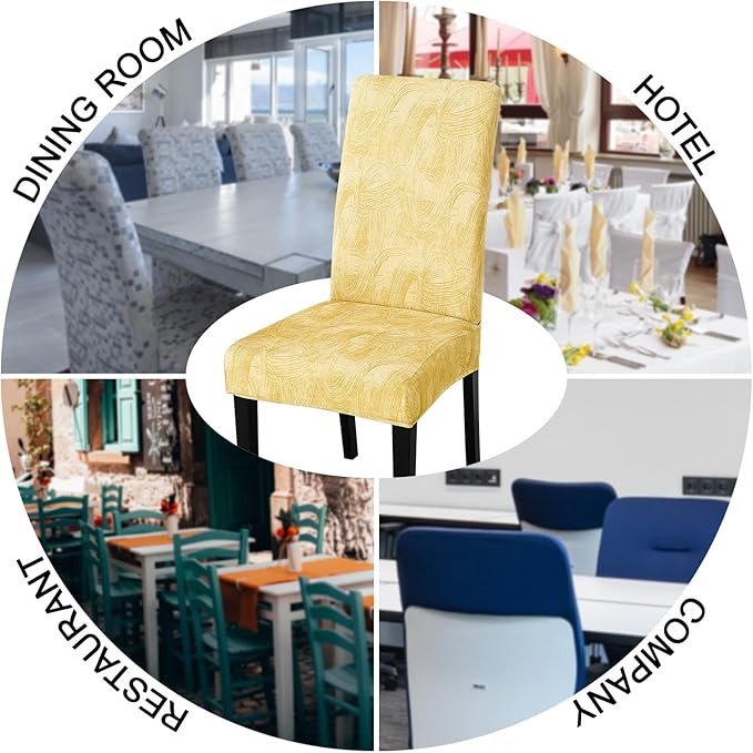 JQinHome Pattern Chair Covers for Dining Room Set of 6, High Stretch Removable Washable Parsons Chair Slipcover for Home Party Hotel Wedding Ceremony (Quicksand Beige,6PCS)