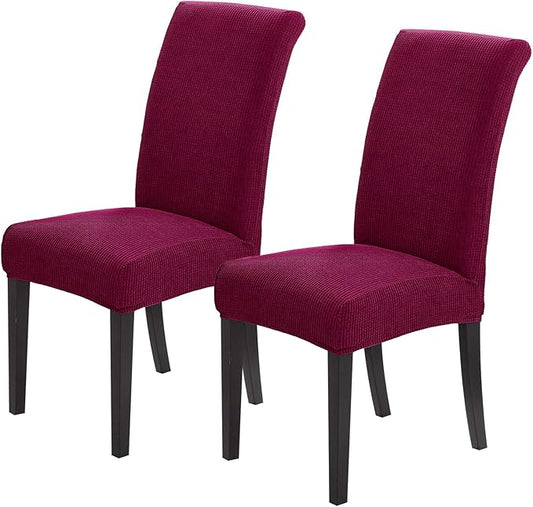 Joccun Chair Covers for Dining Room Set of 2,Dining Chair Slipcovers Stretch Dining Room Chair Covers Seat Protector,Washable Parsons Chair Cover for Home,Hotel(Wine Red,2 Pack)