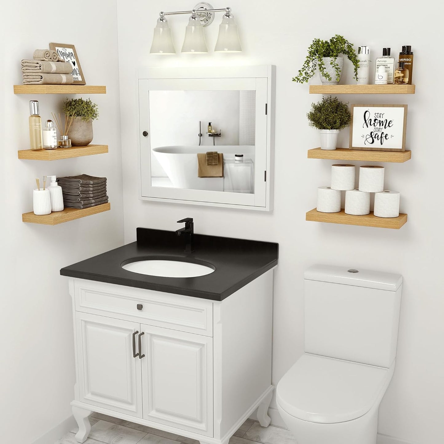 Vivelove Floating Shelves for Wall Mounted, 16 inchs Shelf for Small Bathroom, Bedroom, Living Room, Kitchen, Modern Home Decor, Rustic Farmhouse Wall Shelves with Invisible Brackets - Set of 2, Oak