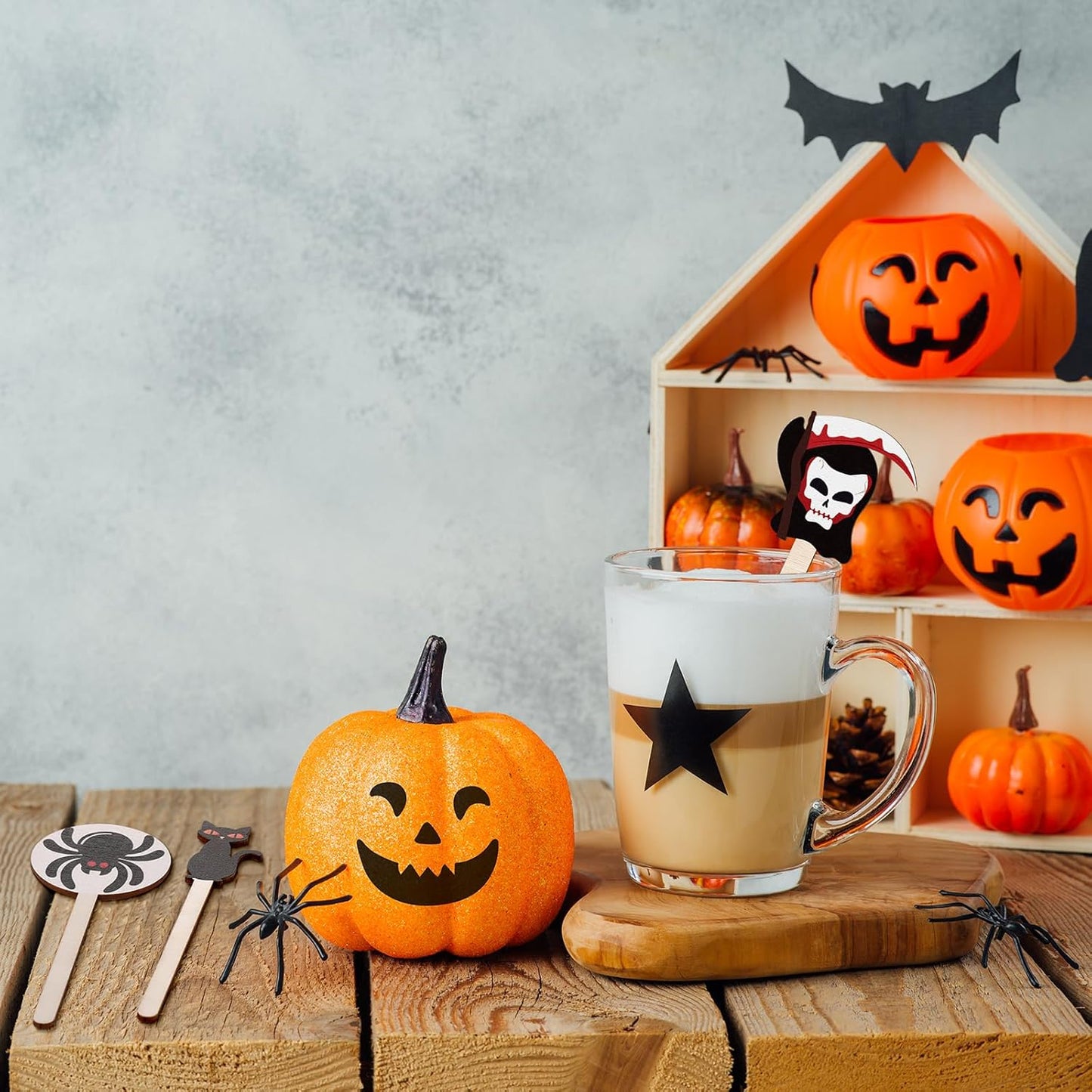 Jinei 120 Pcs Halloween Coffee Stirrers Stir Sticks Natural Wooden Stir Sticks Disposable Drink Stirrers for Stirring Hot Chocolate Milkshake Restaurant Home Office