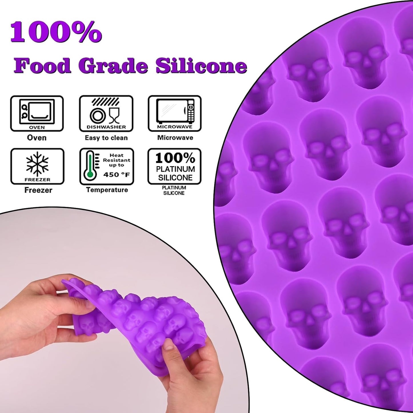 Sakolla 2 Pack Gummy Skull Candy Silicone Molds 40 Cavity Silicone Skull Molds with 2 Droppers for Halloween Chocolate, Candy,Jelly, Wax Melt, Dog Treats, Ice Cube