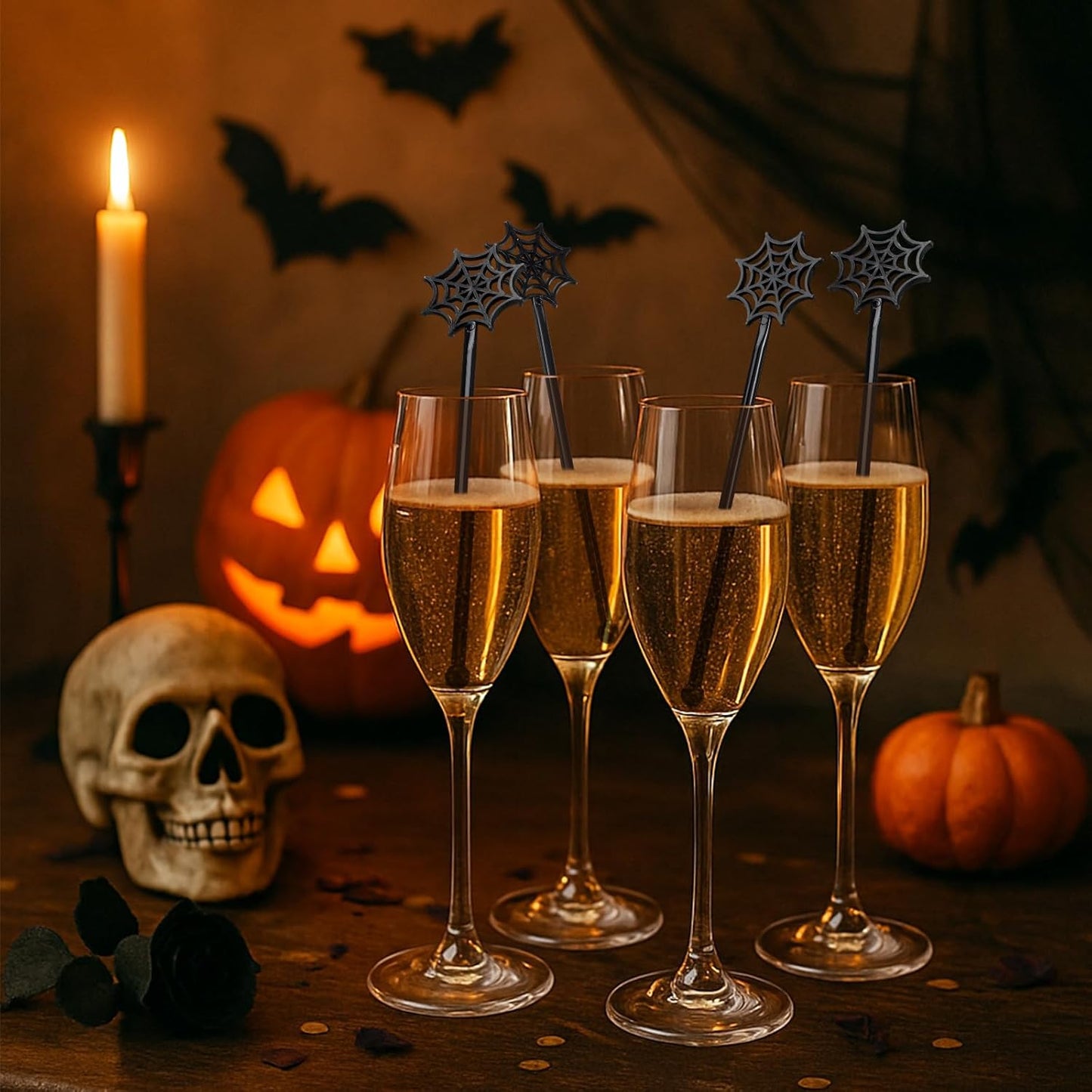 30 Pcs Halloween Swizzle Sticks Plastic Coffee and Cocktail Stirrers Fall Thanksgiving Drink Stirrers Cocktail Mixers for Halloween Fall Autumn Party Tea Coffee Bar Decoration(Spider Web)