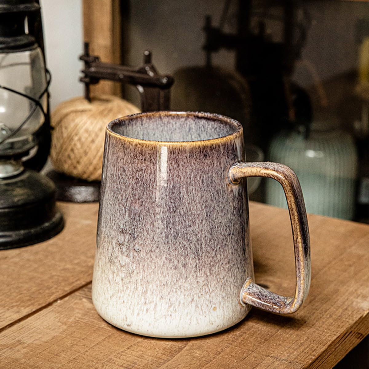 Large 24 oz Ceramic Coffee Mug with Large Handle, Vintage Coffee Cup, Extra Big Tea Cup for Office and Home, Dishwasher and Microwave Safe, Starry Purple