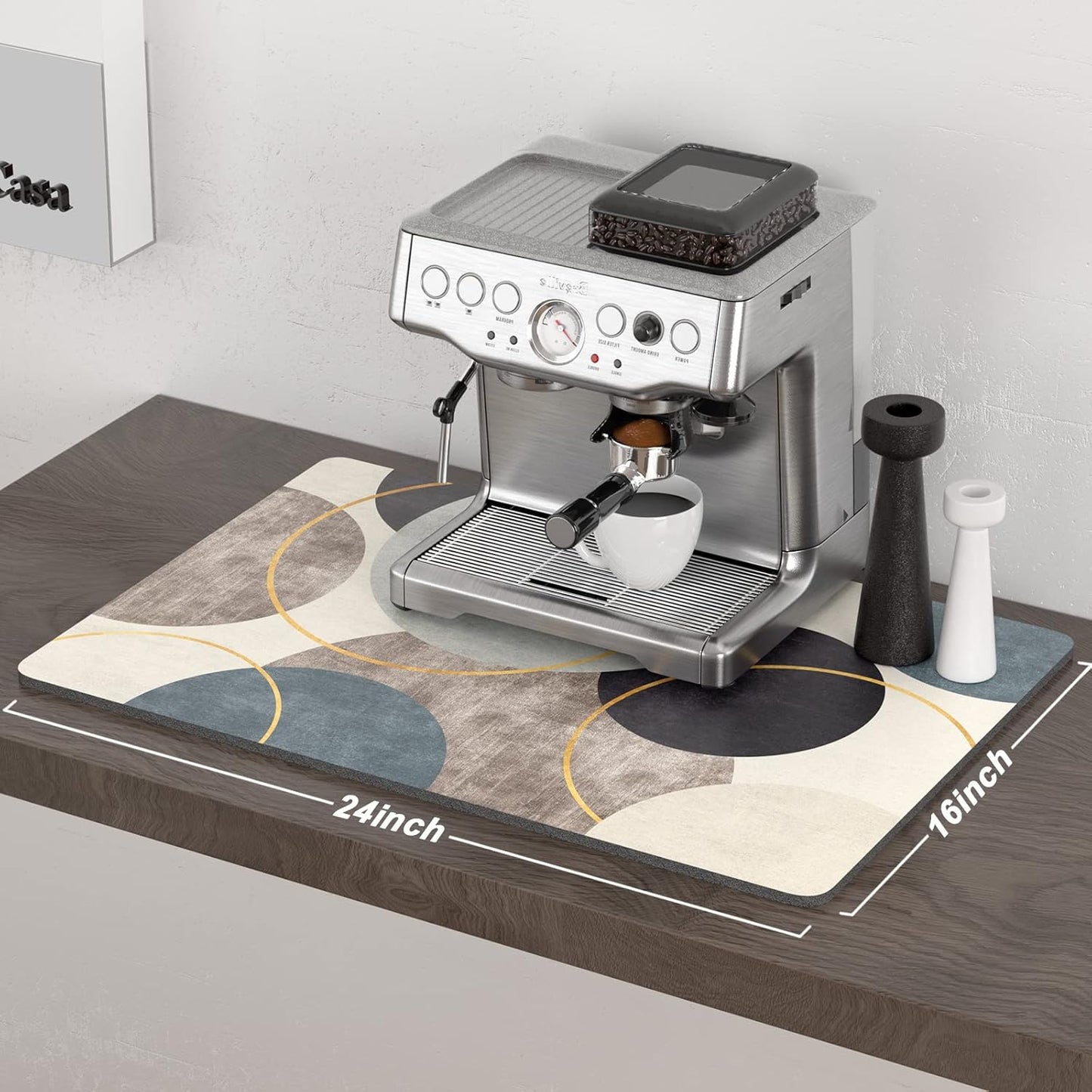 Rnivvi Coffee Mat, 16" x 24" Cute Boho Theme Coffee Bar Mats for Espresso Machine Station Accessories and Organizer, Hide Stain Rubber Backed Absorbent Dish Drying Pad for Kitchen Counter, Circle