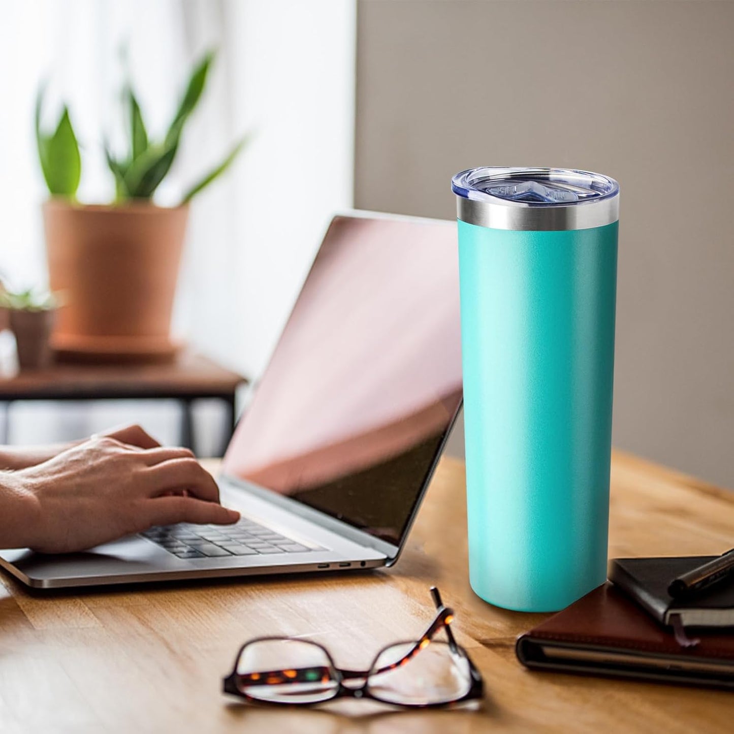 20 oz Skinny Tumbler with Lid and Straw,Stainless Steel Vacuum Insulated Tumbler Cup Double Wall Leak-proof Coffee Mug,Travel Thermal Water Tumbler for Home,Office,Outdoor(Teal,4)