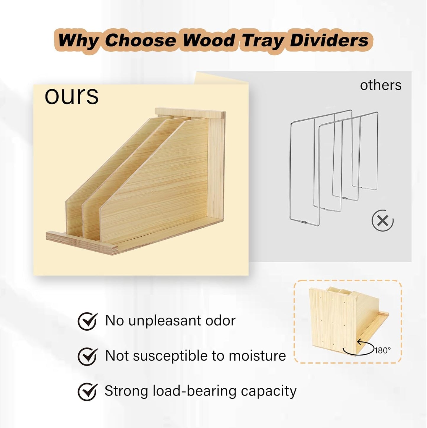 Tray Dividers for Cabinets-15"H x 22"D x 12"W,Wooden Vertical Organizer for Cookie Sheets,Pans&Lids#Kitchen Cabinet Divider with 3 Adjustable Sections,Easy Install with Installation Drawings Included