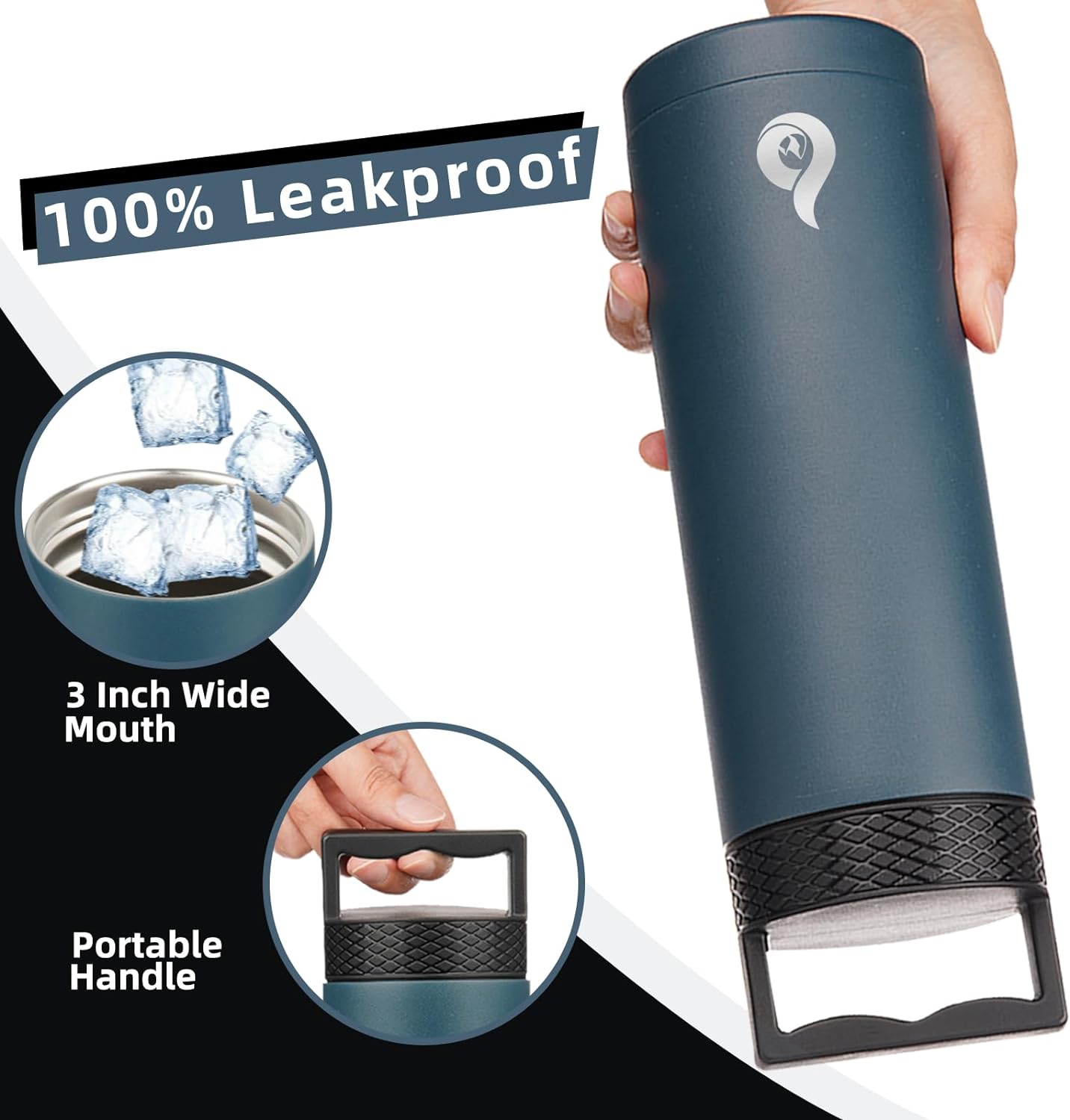 BJPKPK Insulated Water Bottles, Dishwasher Safe 36 oz Water Bottle with Handle, Leakproof BPA Free Water Jug, Stainless Steel Thermos for Sports, Navy Blue