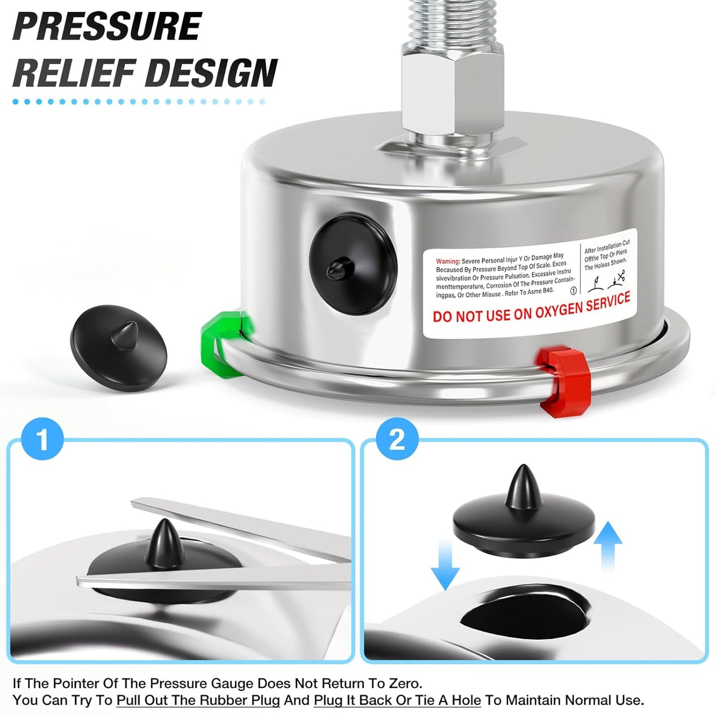MEANLIN MEASURE -30inHG~0Psi Vacuum Pressure Gauge 316 Stainless Steel Joint 1/4" NPT 2.5" FACE DIAL, Stainless Steel Liquid Filled Pressure Gauge WOG Water Oil Air Back Mount, 2PCS Snaps