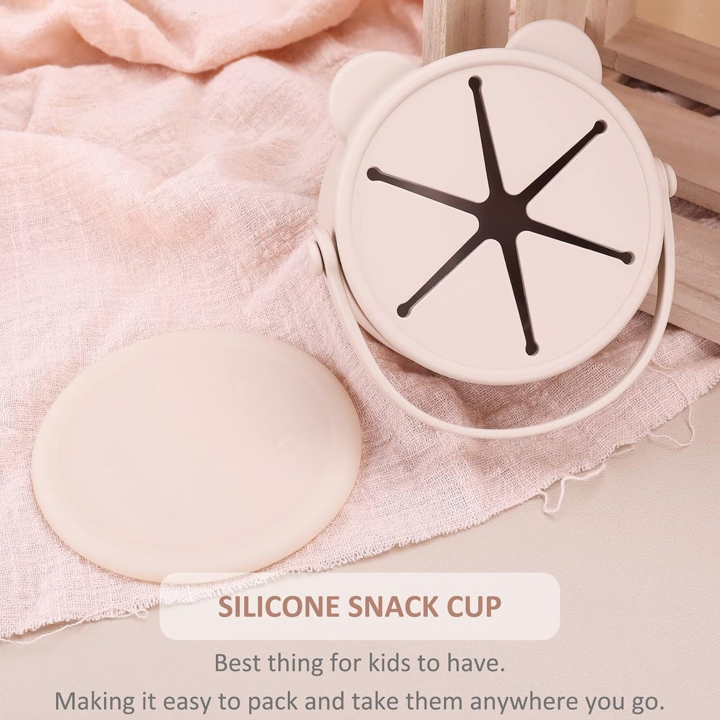 Snack Cups for Toddlers, Baby Snack Containers, Silicone Toddler Snack Cups No Spill, Food Catcher with Lid & Bucket-like Handle, BPA Free & Dishwasher Safe, 9 Ounce Creme