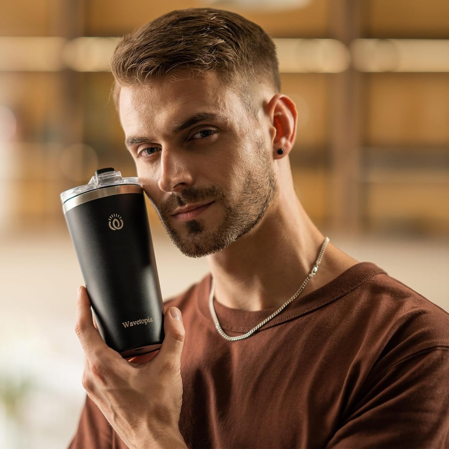 Insulated Coffee Mug with Lid, Reusable Stainless Steel Travel Coffee Cup, 16 Oz Double Wall Vacuum Spill Proof Tumbler Cups for Men and Women Hot & Cold Drinks（Black）