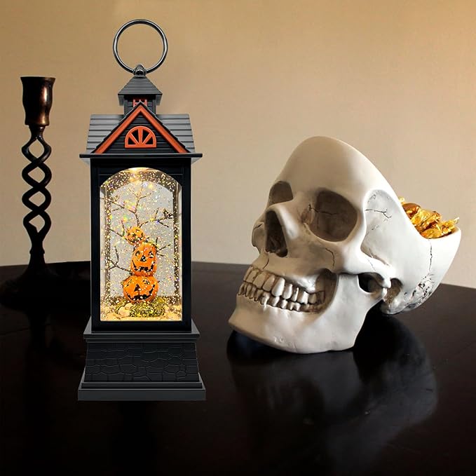 Halloween Snow Globe Lantern with 6 Hour Timer,Halloween Decorations Indoor for Home,Halloween Decor,USB or Battery Powered for Halloween Lanterns,Halloween Pumpkin Lantern