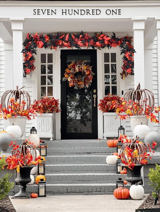 Lvydec 2 Pack Halloween Fall Maple Garland - 5.9ft/Piece Artificial Hanging Fall Leave Vines Garland Autumn Decor for Thanksgiving Home Wedding Party