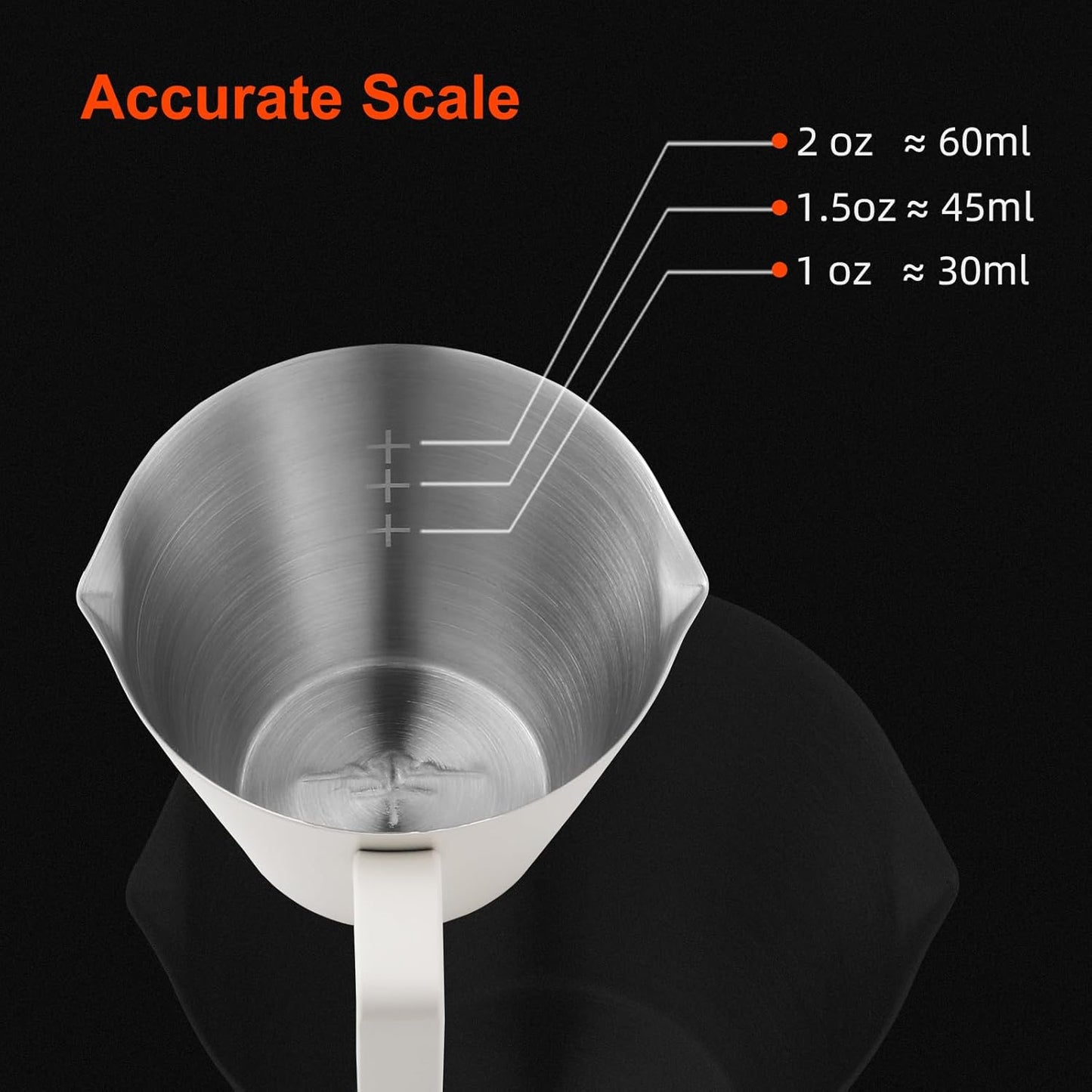 MHW-3BOMBER Espresso Measuring Cups, Double Spouts Stainless Steel Espresso Pour Cup, Espresso Shot Cups with Handle Scale, Metal Measuring Cups with V-Shaped Mouth, 3.4OZ/100ML Silver G5146BL-OS