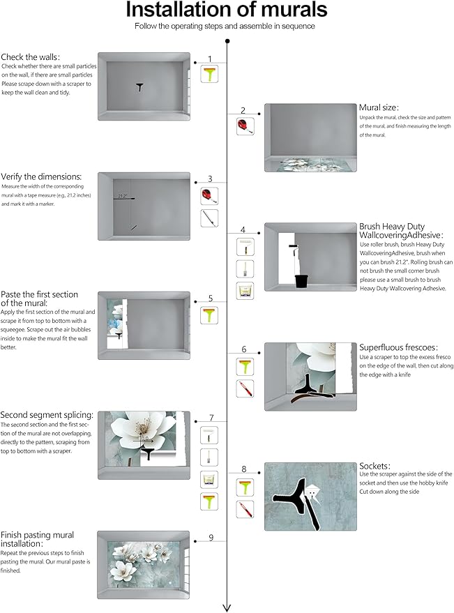 WFBHUA-Green Floral Wallpaper Mural Modern Large 3D Art Flower Wallpaper for Living Room Bedroom Bathroom Wall Mural(Not Peel and Stick)