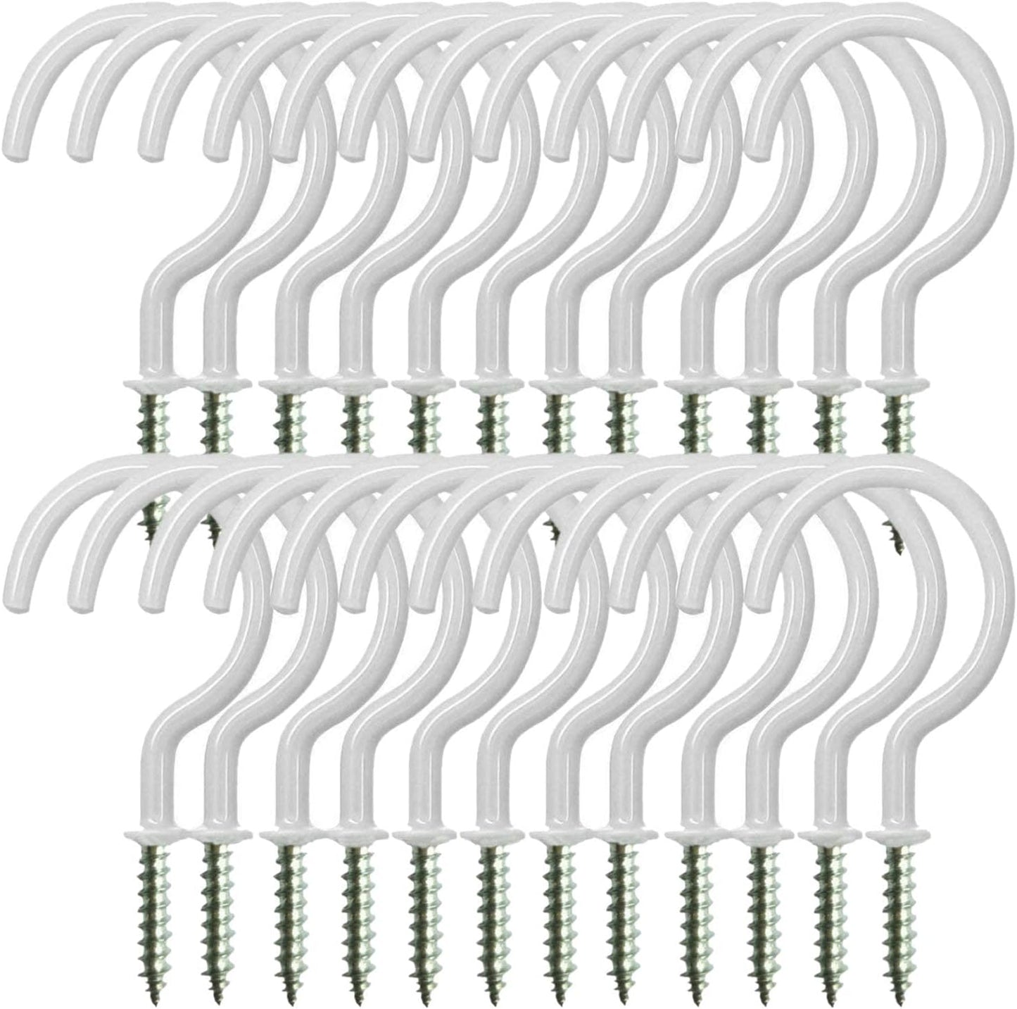 24 Pack Ceiling Hooks for Hanging Plants - 2.2 inches Heavy Duty, Hanging Hooks for Christmas Lights, Cups, Decors - White Vinyl Coated Screw in Plant Hanger Hook Indoor and Outdoor