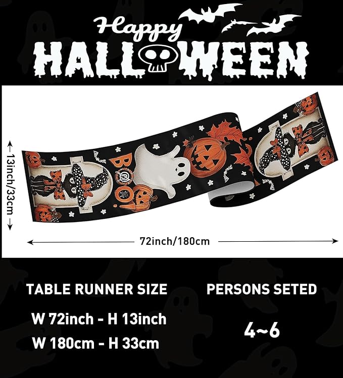 Halloween Table Runner,72 Inches Pumpkin Ghost and Spider Web Pattern Table Runner for Halloween, Table Decoration/Party Dinner Table Decor,Kitchen,Mantel,Bedroom Decoration