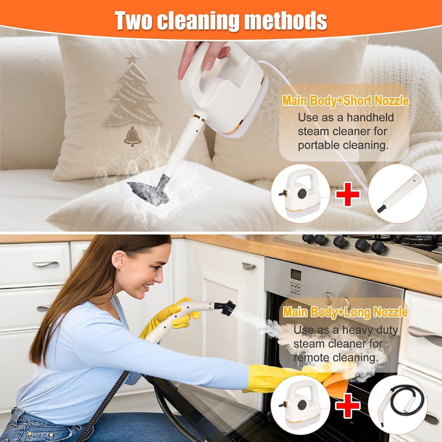 Handheld Steam Cleaner [One Click Clean] Steamer for Cleaning 10-in-1 High Pressure Steam Cleaner for Home/Car Detailings/Fabric etc. Separate Design|Digital Display|Two Cleaning Methods