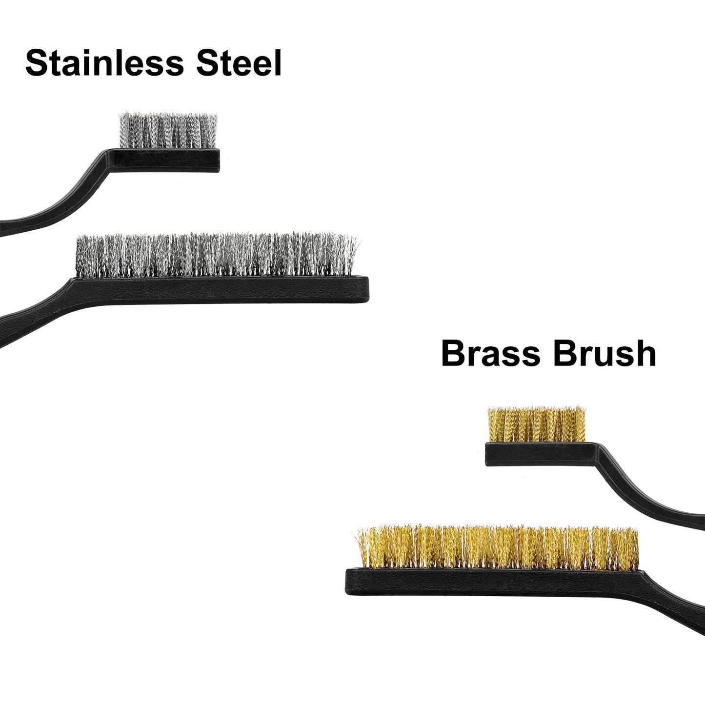 Wire Brush Set Scratch Brush Set for Cleaning Welding Slag Rust and Dust Curved Handle Stainless Steel and Brass Black 10-Pack