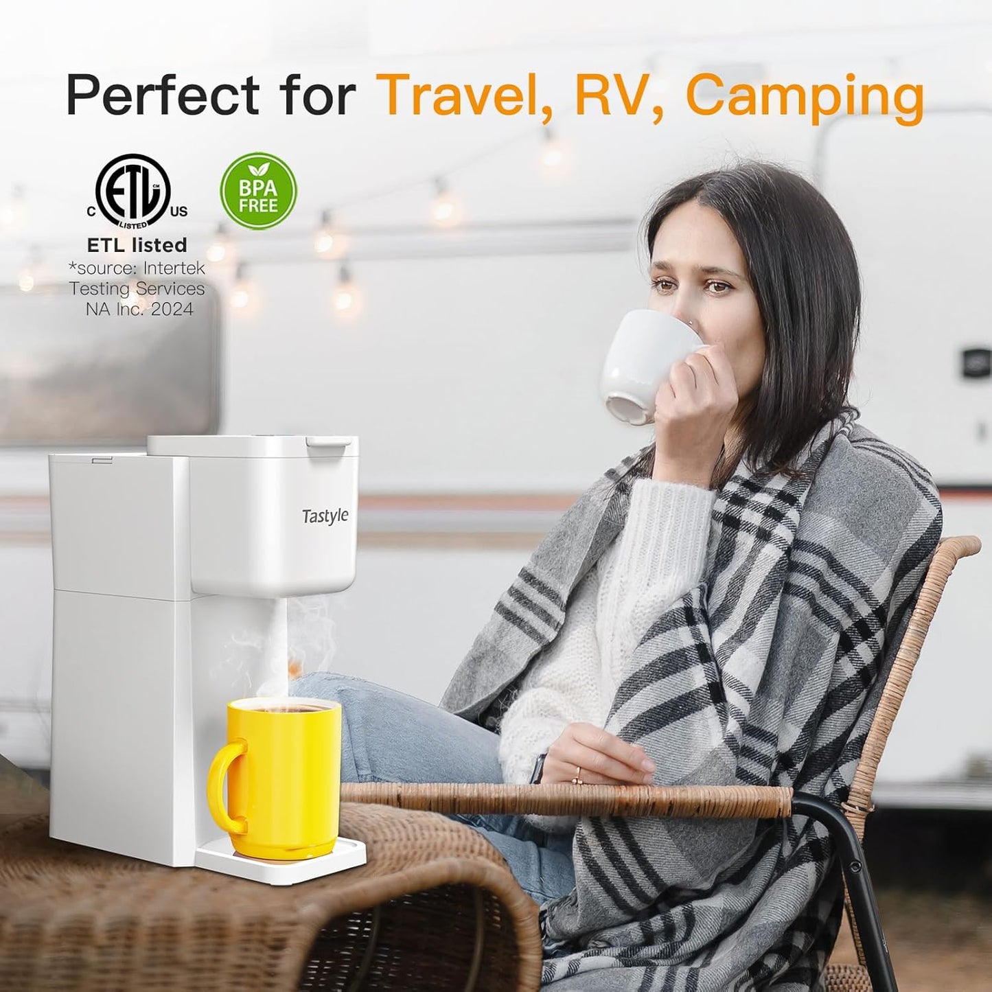 Mini Hot and Iced Coffee Maker Single Serve, for K Cup and Ground, 6 to 14 Oz Brew Sizes, with Recipe Book, for Home, Travel, RV, Office and Dorm, Pearl White