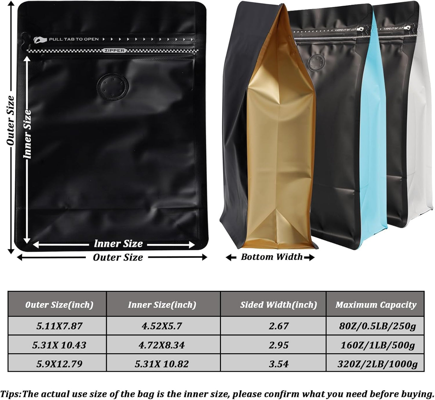 Coffee Bags with Valve (60 PCS,16oz/1lb) Black Side Color High Barrier Aluminum Foil Flat Bottom Standing Coffee Beans Storage Packaging Bags, Reusable Heat Seal Side Zipper Pouches for Small Busines