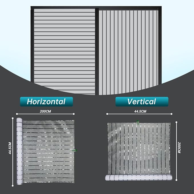 Window Privacy Film with Installation Tools, Stripe Window Film, Static Cling, Anti UV, Heat Control, Ideal for Home Shower Office Glass Door (Stripes Pattern, 29.6X78.7Inch)