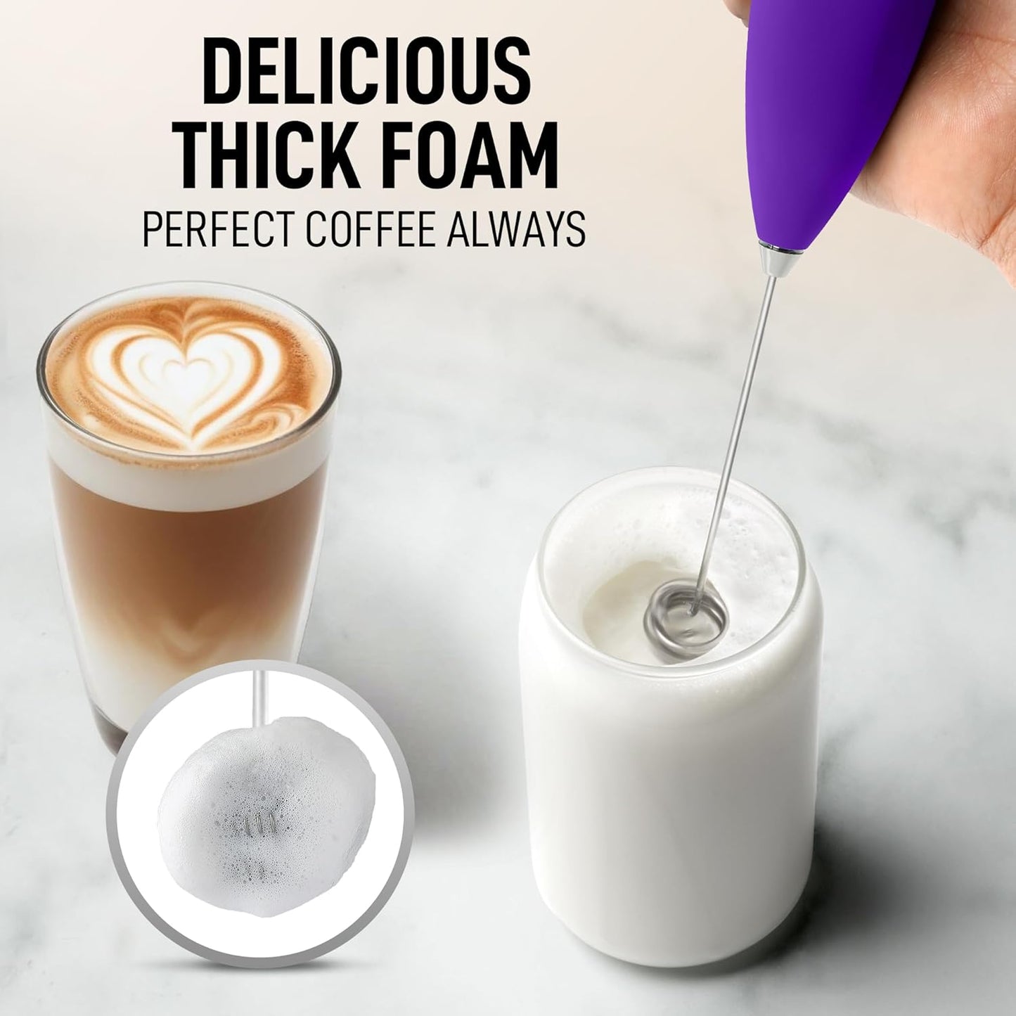 Zulay Kitchen Whisk Milk Frother with 4 Duracell Batteries - Powerful Handheld Foam Maker for Coffee, Lattes, Matcha, Hot Chocolate & Cappuccinos - Whip Creamy Froth in Seconds