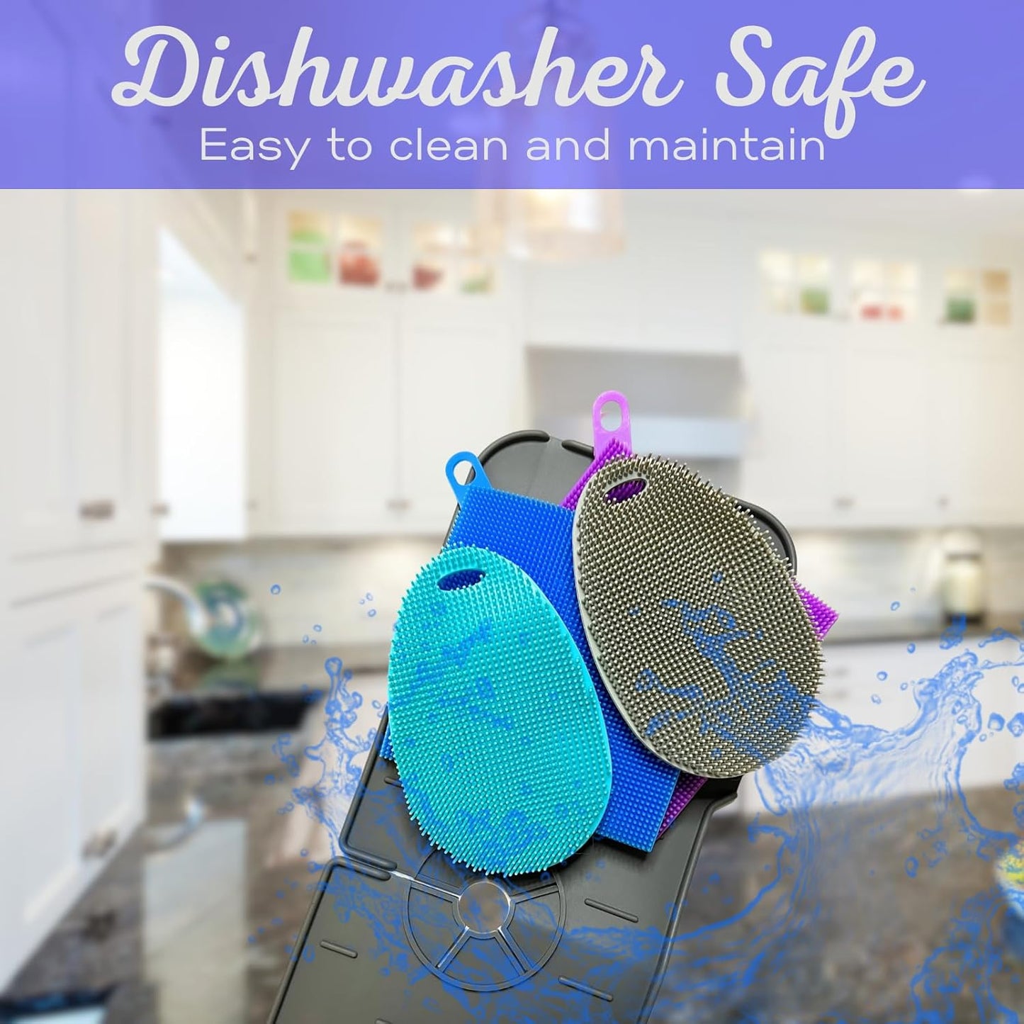 Faucet Mat for Sink - Silicone Scrubber Dish Set, Splash Guard, Food Grade BPA Free Kitchen Scrubber