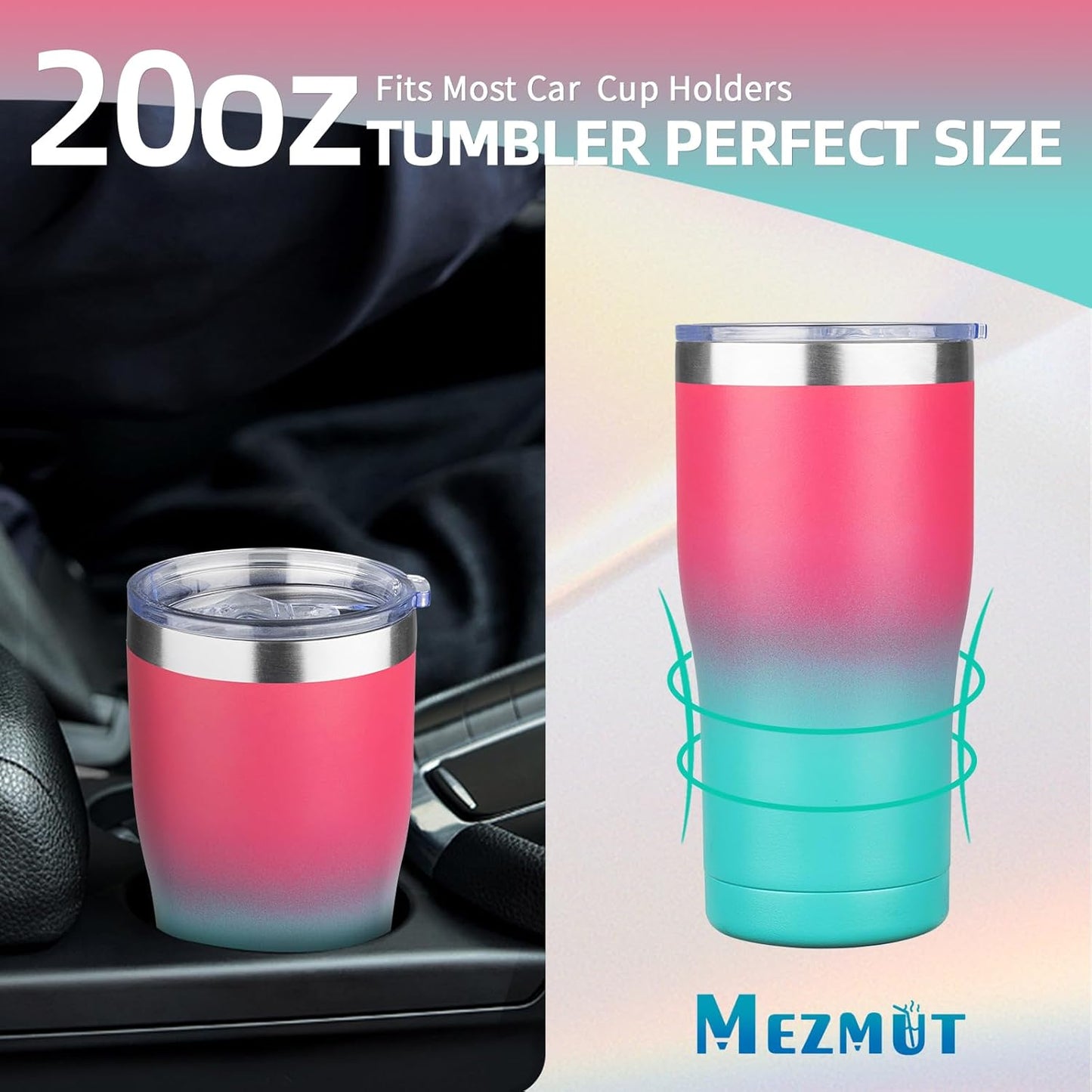 MEZMUT 20oz Coffee Tumbler with Lid and Straw Double Wall Vacuum Insulated Cup Stainless Steel Travel Mugs Insulated for Hot and Cold Leakproof Powder Coated Tumbler for Indoor and Outdoor