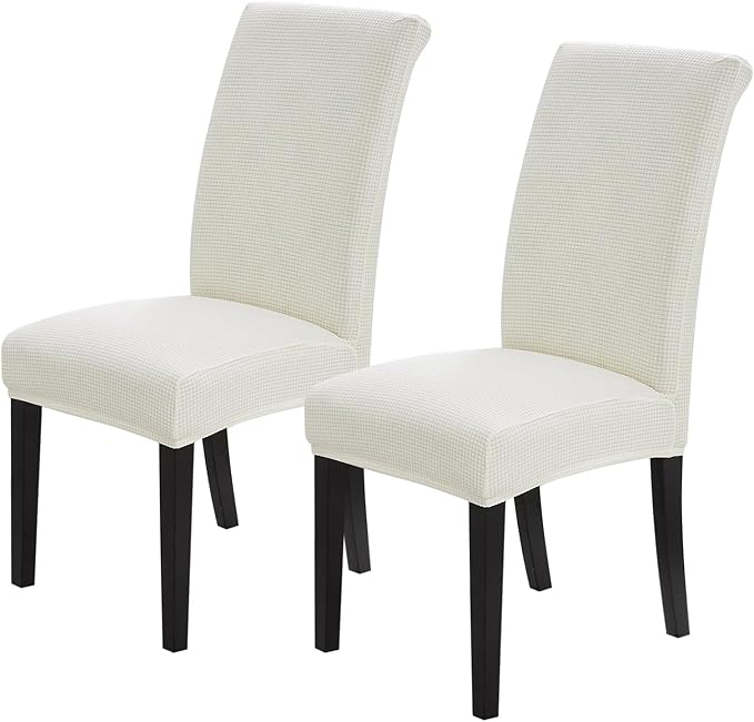 Joccun Chair Covers for Dining Room Set of 2, Dining Chair Slipcovers Stretch Dining Room Chair Covers Seat Protector,Washable Parsons Chair Cover for Home,Hotel,Banquet(Ivory,2 Pack)