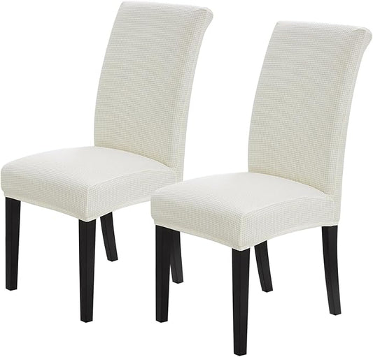 Joccun Chair Covers for Dining Room Set of 2, Dining Chair Slipcovers Stretch Dining Room Chair Covers Seat Protector,Washable Parsons Chair Cover for Home,Hotel,Banquet(Ivory,2 Pack)