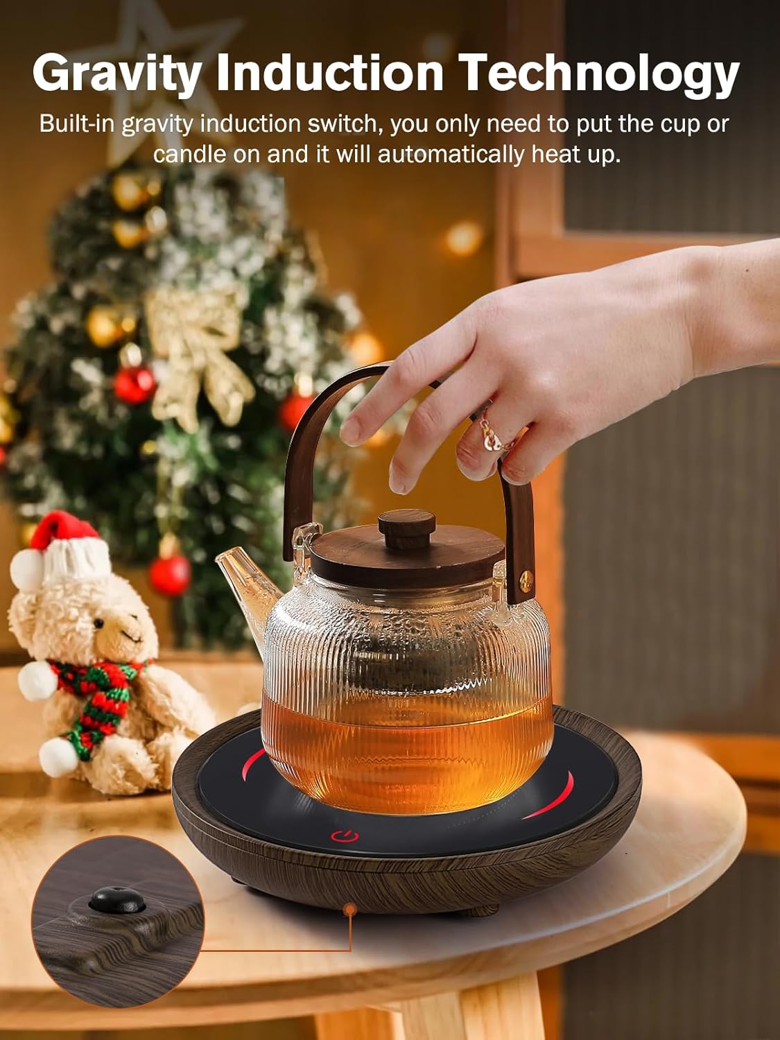 PUSEE Candle Mug Warmer, Gravity-Induction Coffee Mug Warmer for Desk with 2 Temp Settings, Auto Shut Off Coffee Cup Warmer, Beverage Warmers Heating Plate for Coffee, Tea, Milk and Candle Wax