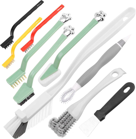 10Pack Kitchen Cleaning Brush Set,Deep Clean Gas Stove Brass Brush, Kitchen Sink Nylon Brushes,Cooktop Scraper,Stiff Bristles Rust Removing and Dust, Scrubber Brush for Range Hood Grease Grime