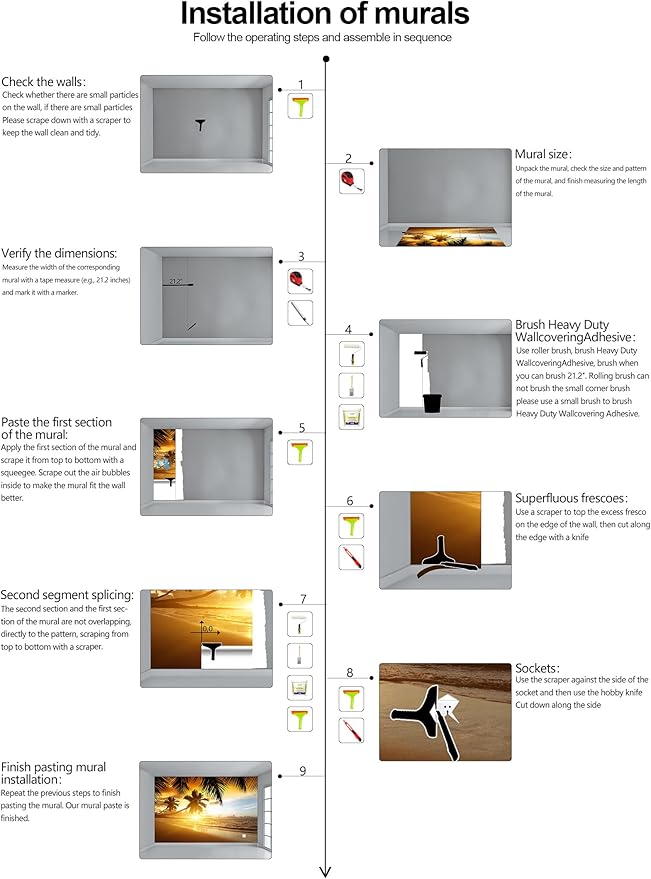 WFBHUA-Tropical Beach Wallpaper Dusk Waves Palm Tree Leaf Coconut Tree Wall Mural for Living Room Bedroom (Not Peel and Stick)