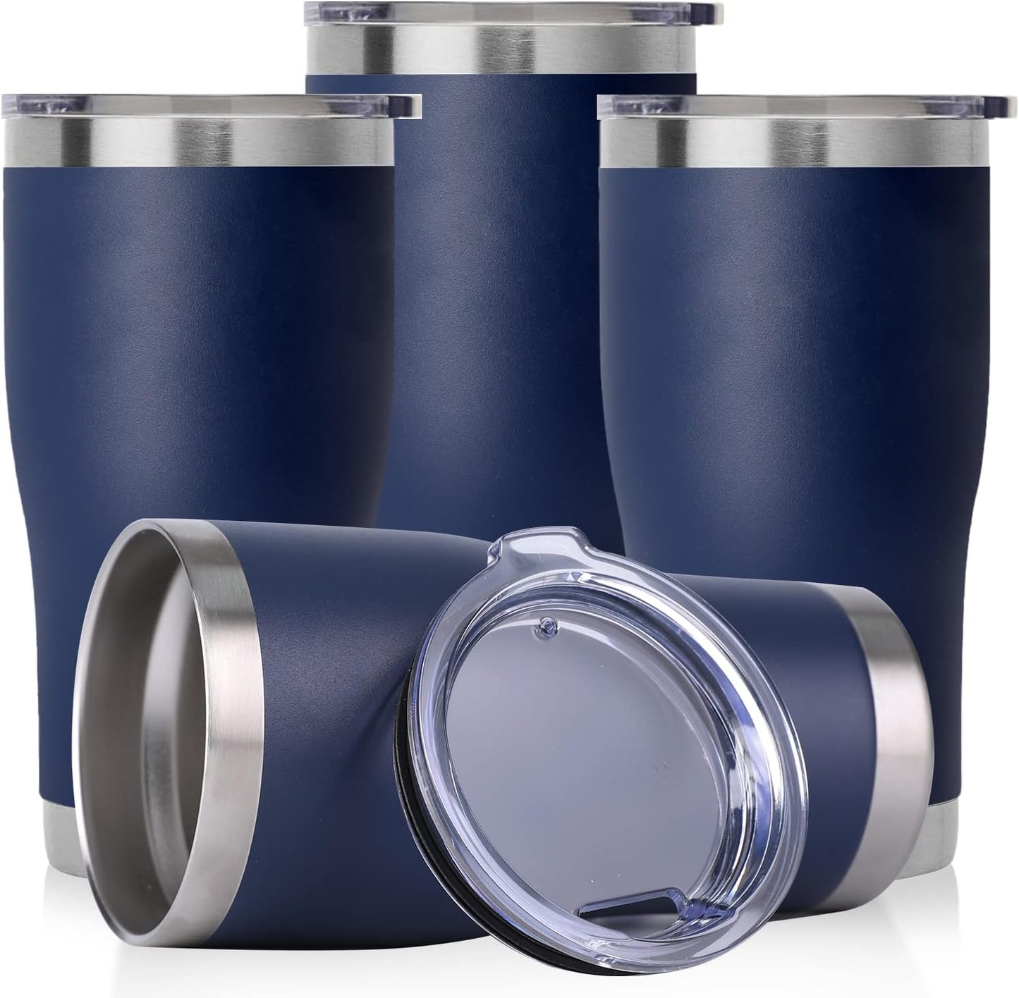 DOMICARE 20oz Tumbler with Lid Stainless Steel Tumblers Bulk, Double Wall Vacuum Insulated Coffee Travel Mug Powder Coated Tumbler, 4 Pack Navy