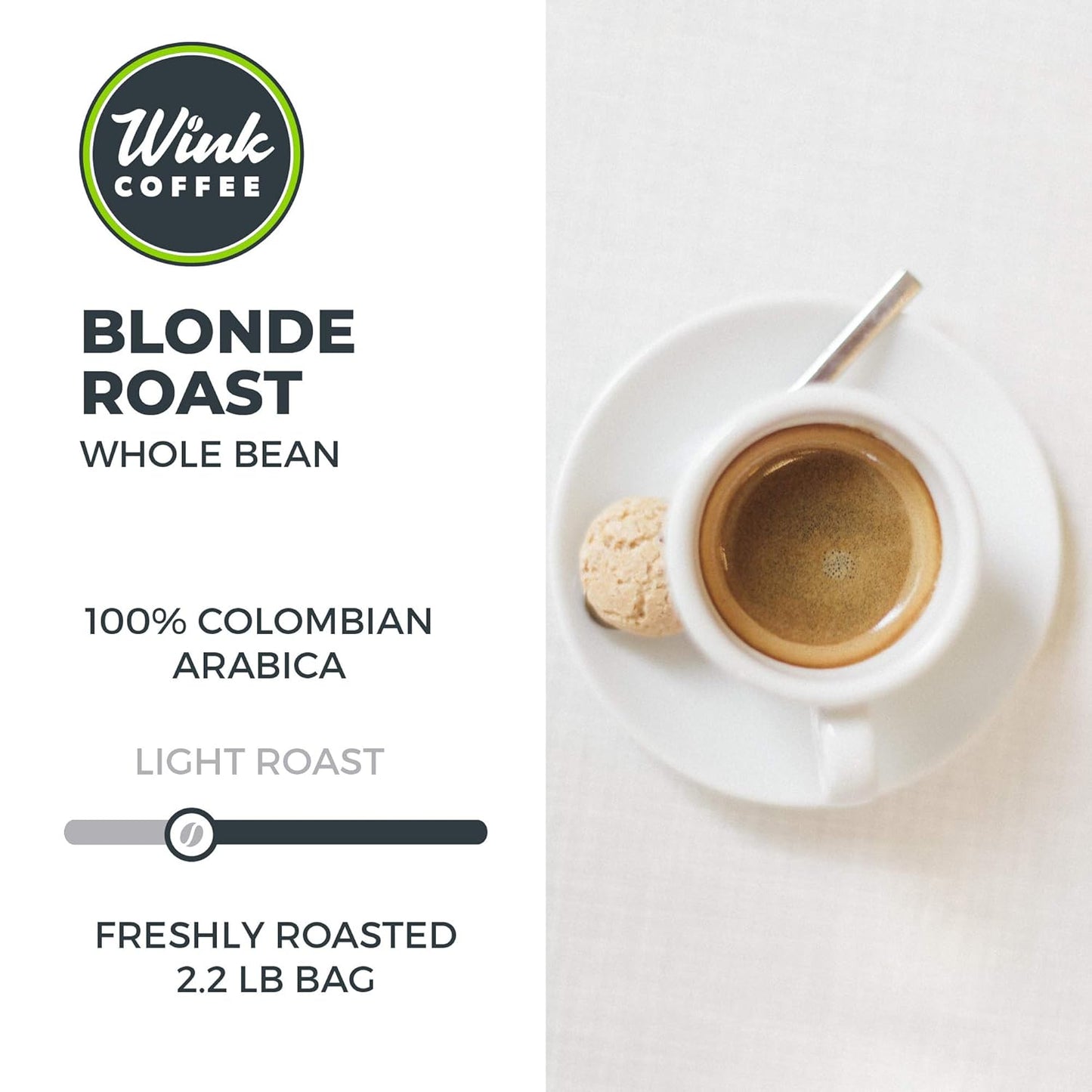 Wink Blonde Roast Ground Coffee, Large 2.2 Pound Bag, 100% Arabica Coffee Beans, Single Origin Colombian, Smooth, Light, and Complex