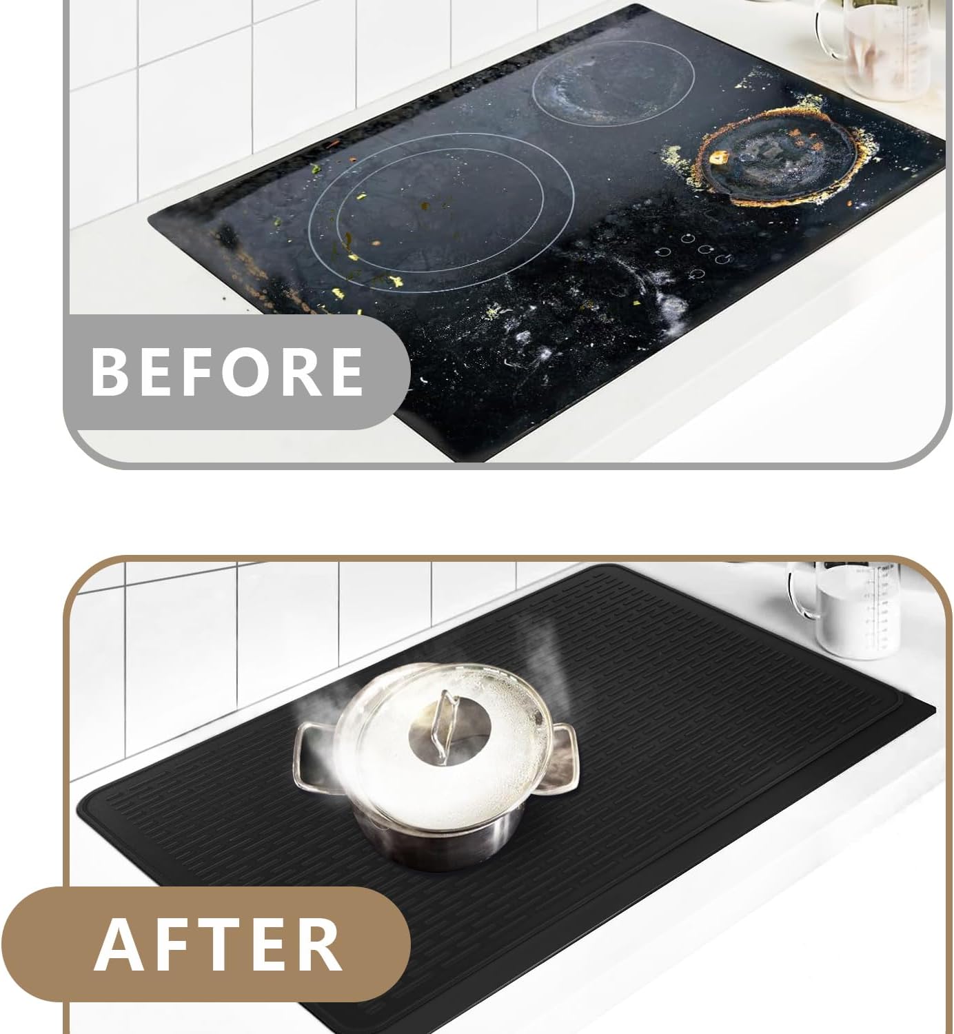 Golener Silicone Stove Cover - 36.5" x 20.5" Electric Stove Protector, Food Grade, Foldable, Easy Clean, Heat-resistant Silicone Mat for Glass, Black