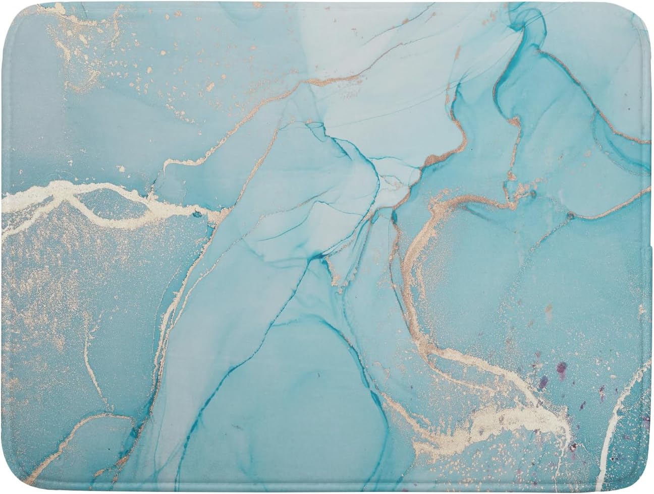 Teal Blue Marble Dish Drying Mat for Kitchen Counter Decor 18x24 Inch Absorbent Reversible Microfiber Turquoise Gold Dish Drying Pad Green Dish Drainer Rack Mats for Coffee Bar